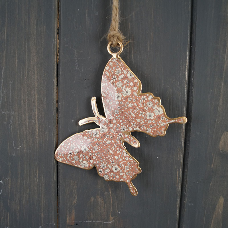 Pink Metal Hanging Butterfly (8cm) detail page